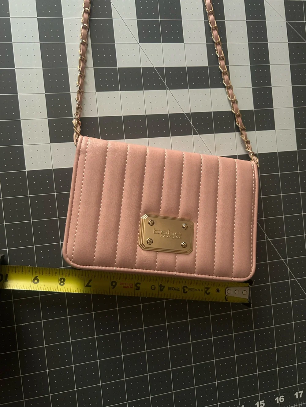bebe Quilted Pink Crossbody with Gold Chain